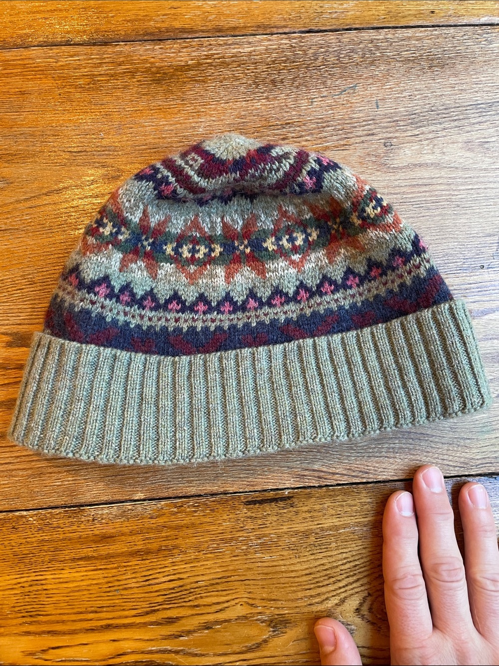RRL Fair Isle Knit Beanie in Olive, Rust, Pink & Navy